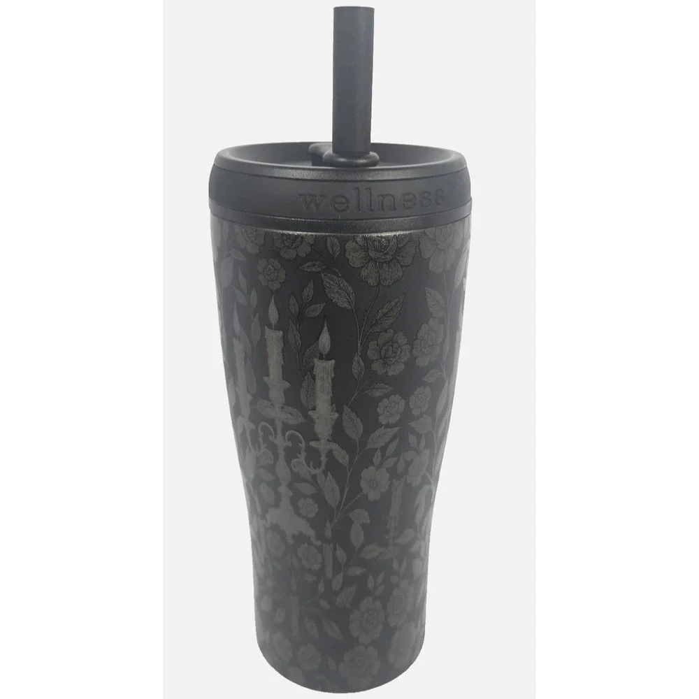 Wellness Tumbler Adults 20 oz Black NEW Gothic Floral Skull Stainless Steel